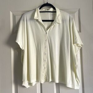 Eileen Fisher Boxy Button Down Shirt Large Ivory Dolman Oversized Lightweight
